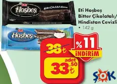 ETİ HOŞBEŞ BİTTER ÇİKOLATALİ/HİNDİSTAN CEVİZLİ KREMALI GOFRET 142 G